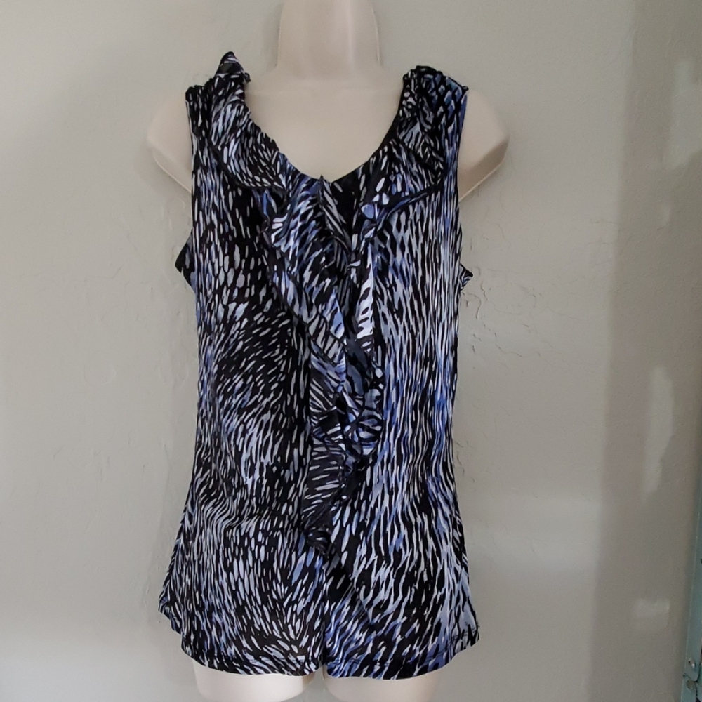 Blue & White Animal Print Sleeveless Top
